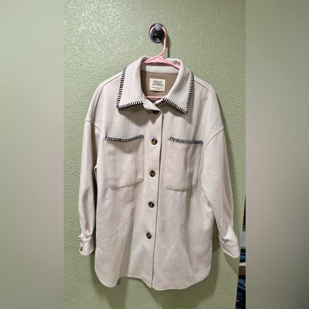 Ashley Outerwear By 26 International Beige Shacket Jacket